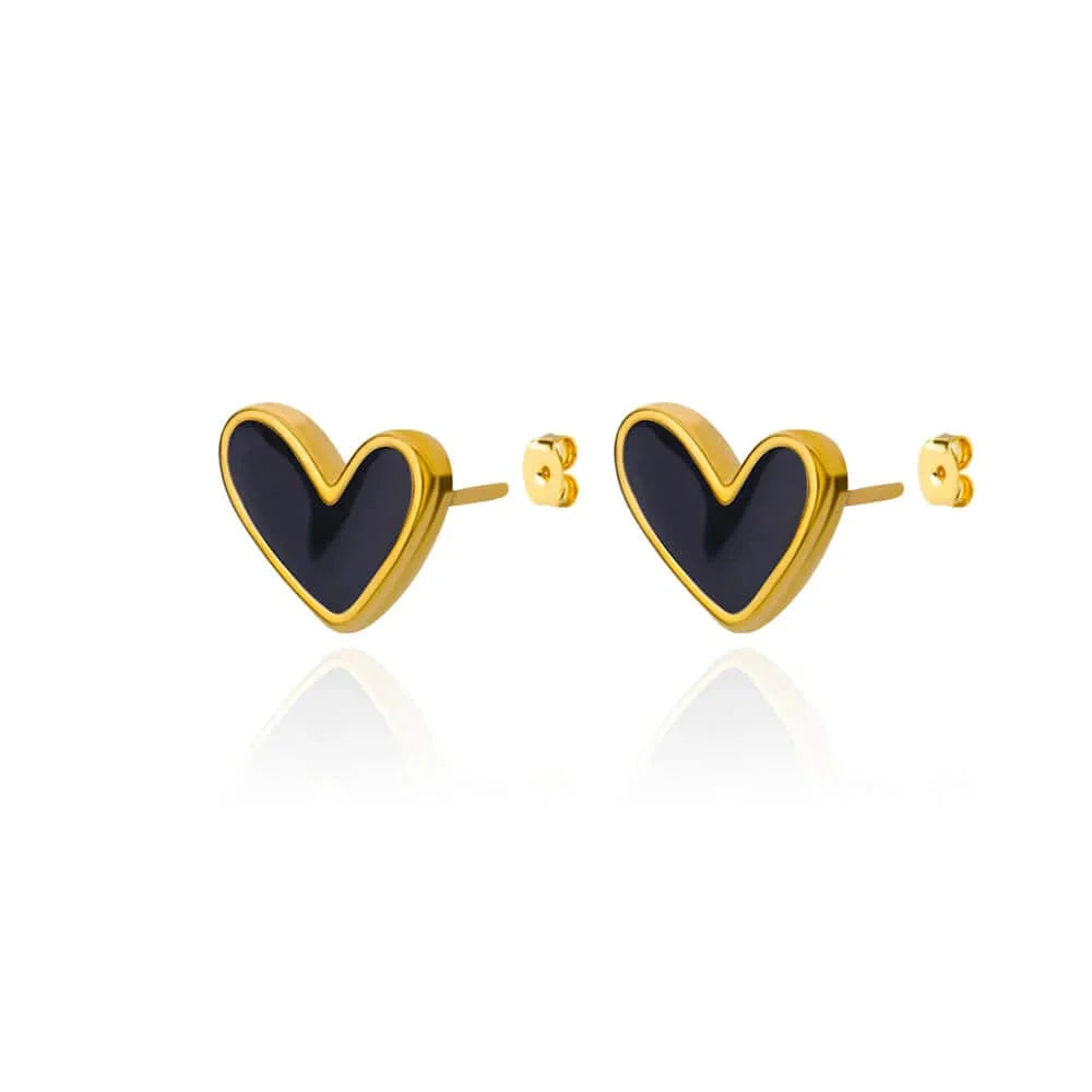 Gold stainless steel heart zircon stud earrings for women, delicate hoop design, perfect for weddings, parties, and gifts.