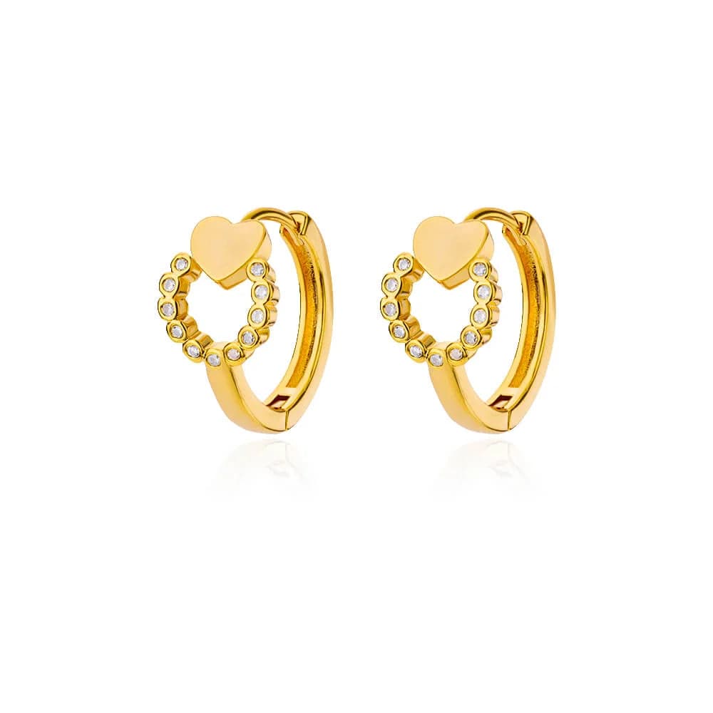 Gold stainless steel heart zircon stud earrings for women, delicate hoop design, perfect for wedding, party, or gift jewelry.