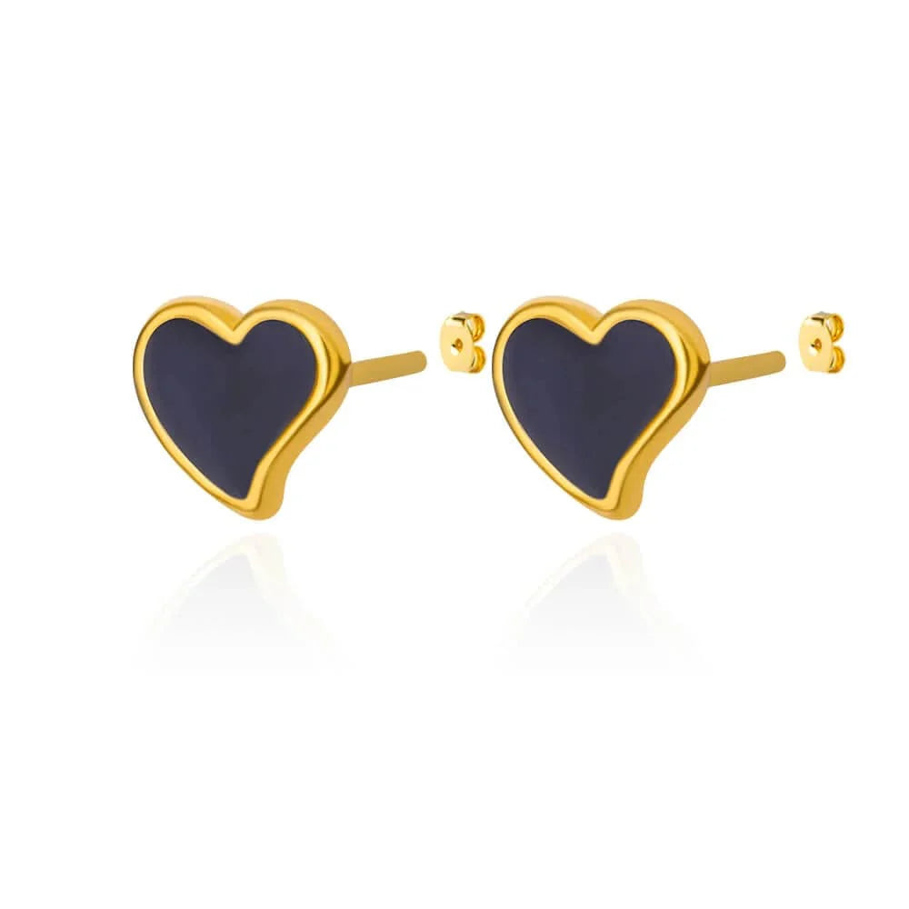 Gold stainless steel heart-shaped zircon stud earrings and delicate hoops for women, perfect for weddings and parties.