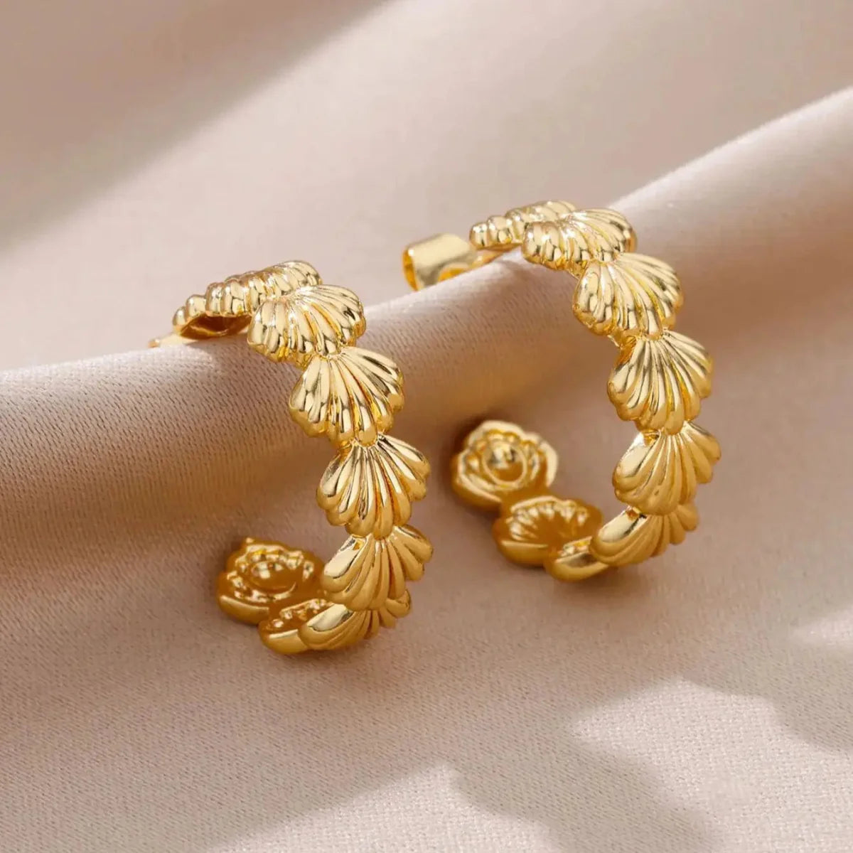 Gold stainless steel Heart Zircon stud earrings for women, delicate hoop design, perfect for weddings and parties.