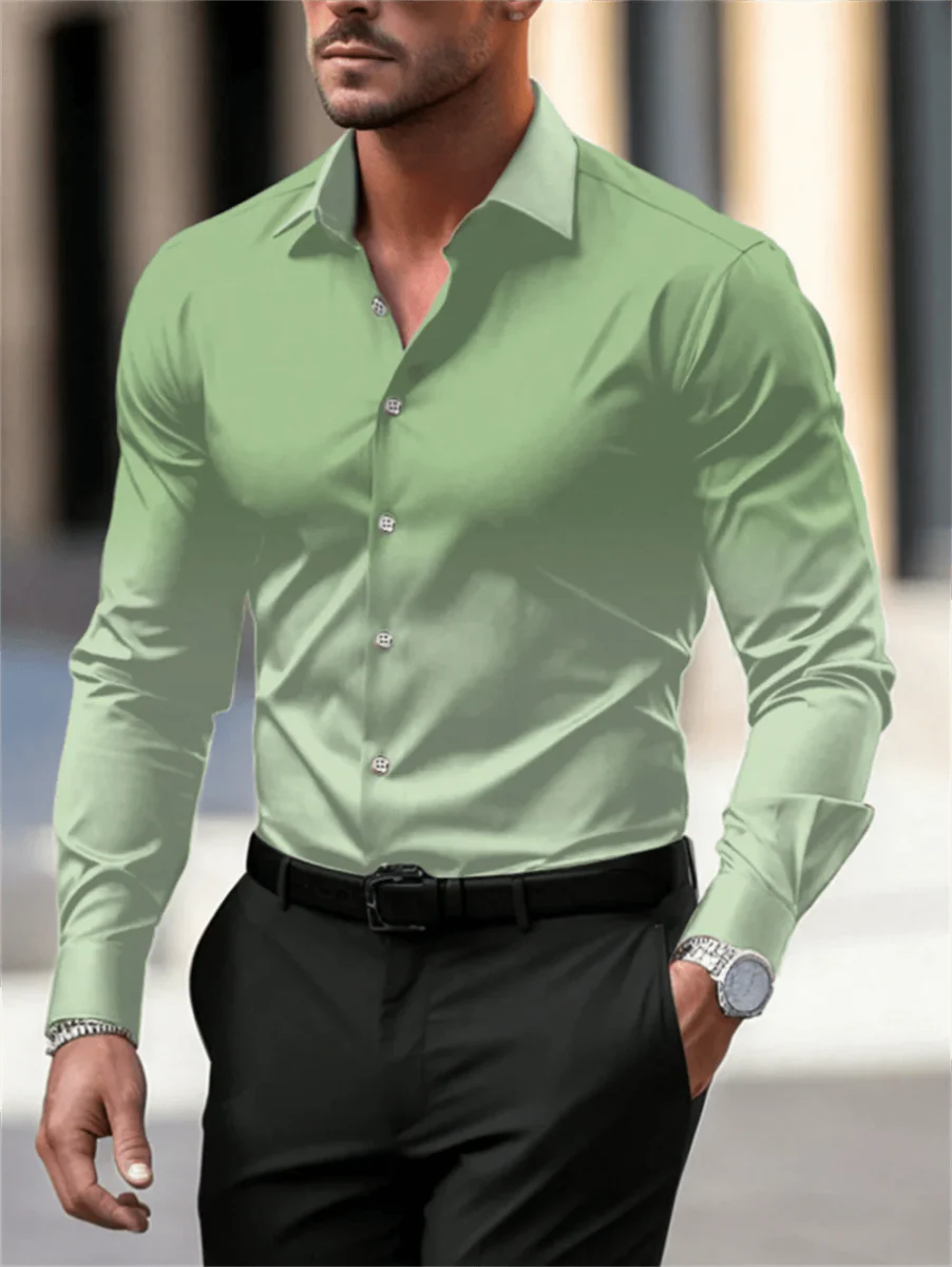 Showlu Fashion men's gradient long sleeve casual button-down shirt with breathable fabric and lapel collar, available in large size.