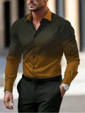 Men's gradient long sleeve casual button-down shirt by Showlu Fashion, breathable fabric, lapel collar, stylish design, large size available.