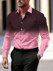 Gradient Color Long Sleeve Shirt Casual Breathable Men Shirt Lapel Large Size Men Clothing Fashion Button Design - SHOWLU FASHION STORE