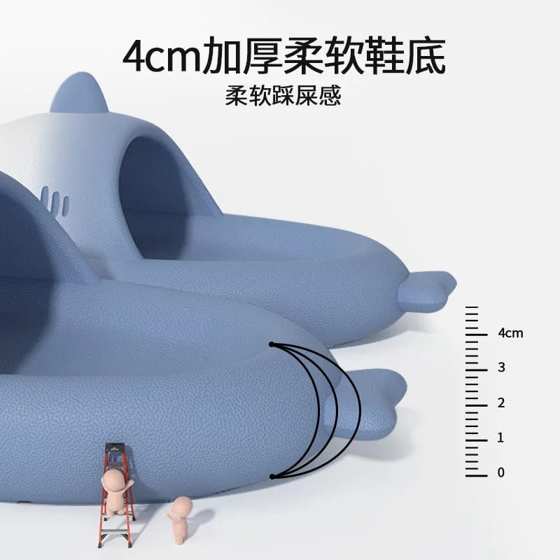 Showlu Fashion shark slippers with gradient colors and 4cm thick EVA sole, suitable for indoor, bathroom, and summer beach wear.