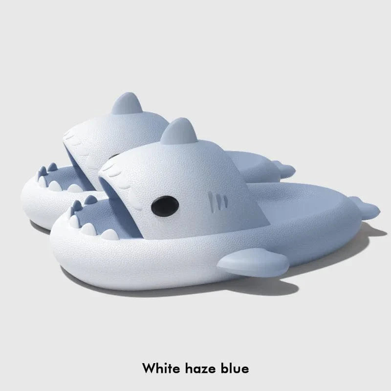 Showlu Fashion shark slippers with gradient color and 4cm thick EVA sole, ideal for indoor, bathroom, or beach wear for women and men.