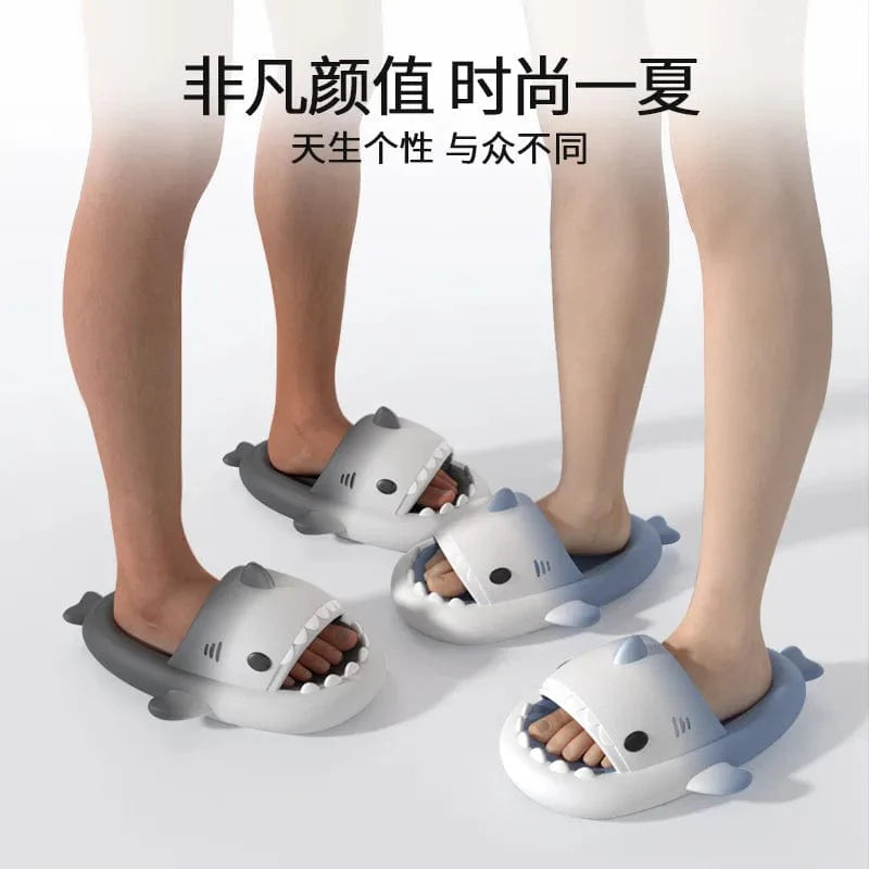 Showlu Fashion shark slippers with gradient color, 4cm thick EVA sole, suitable for indoor, bathroom, summer, and beach wear for women and men.