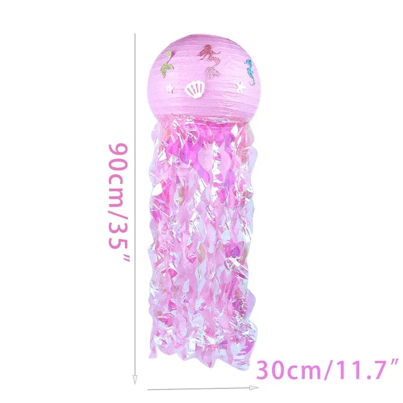 Gradient jellyfish paper lanterns for mermaid-themed parties, hanging ocean decor for birthdays and weddings.
