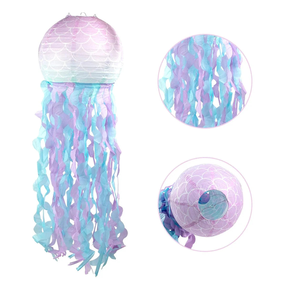 Gradient jellyfish paper lanterns for mermaid and under-the-sea themed parties, hanging ocean decoration for birthdays and weddings.
