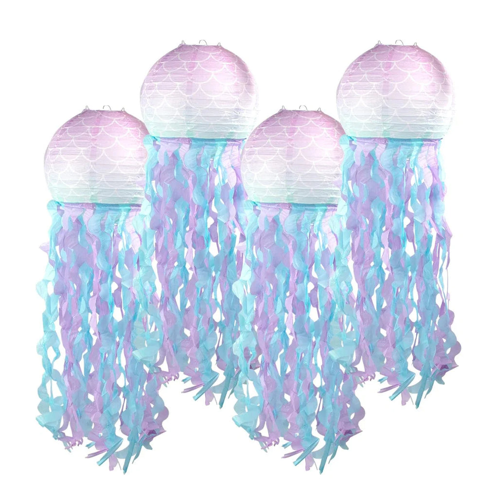Gradient jellyfish paper lanterns by Showlu Fashion Store, hanging ocean-themed decor for mermaid and under-the-sea parties.