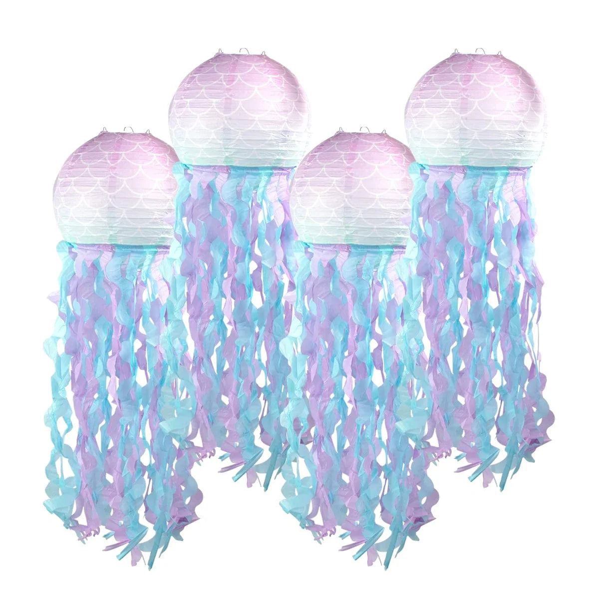 Gradient jellyfish paper lanterns by Showlu Fashion Store, hanging ocean-themed decor for mermaid and under-the-sea parties.