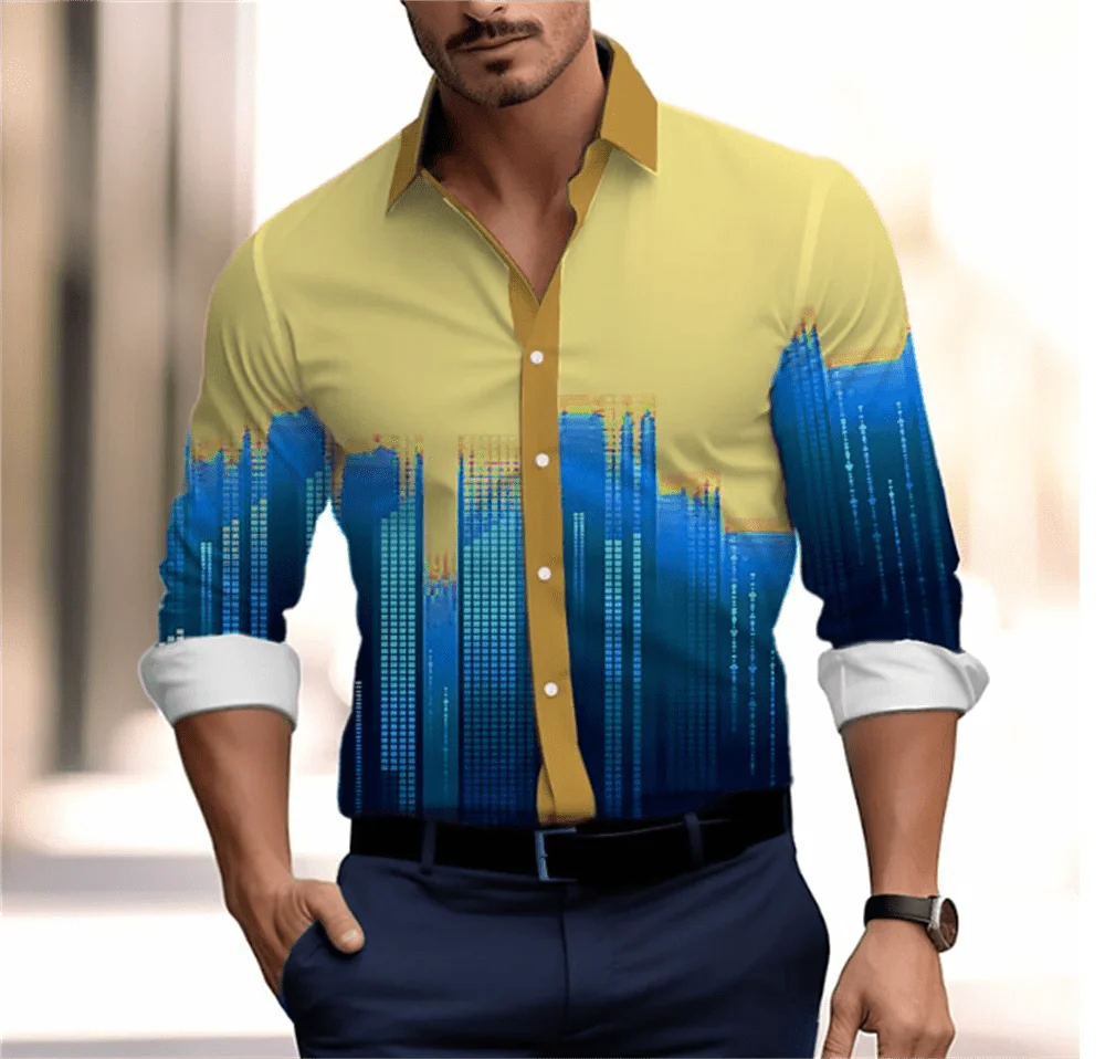 SHOWLU FASHION men's gradient Hawaiian shirt made of soft polyester blend, featuring a vibrant design perfect for summer casual wear.