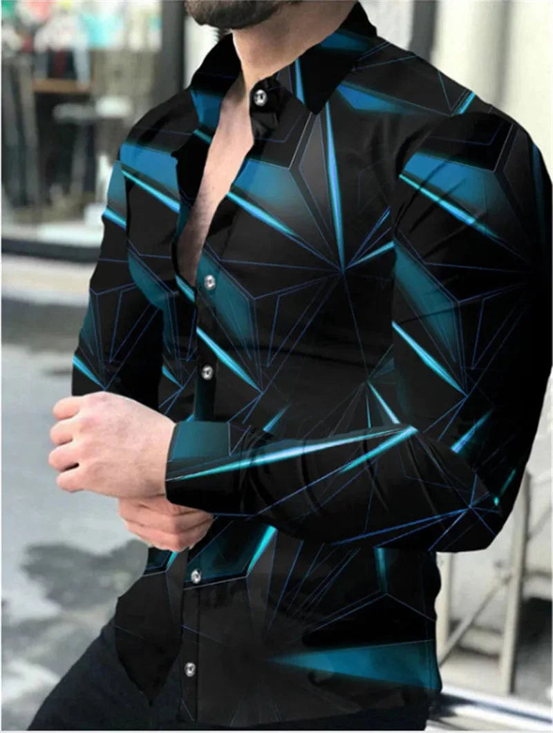 SHOWLU FASHION men's gradient Hawaiian shirt made from soft polyester blend, featuring colorful design and button-front for summer style.