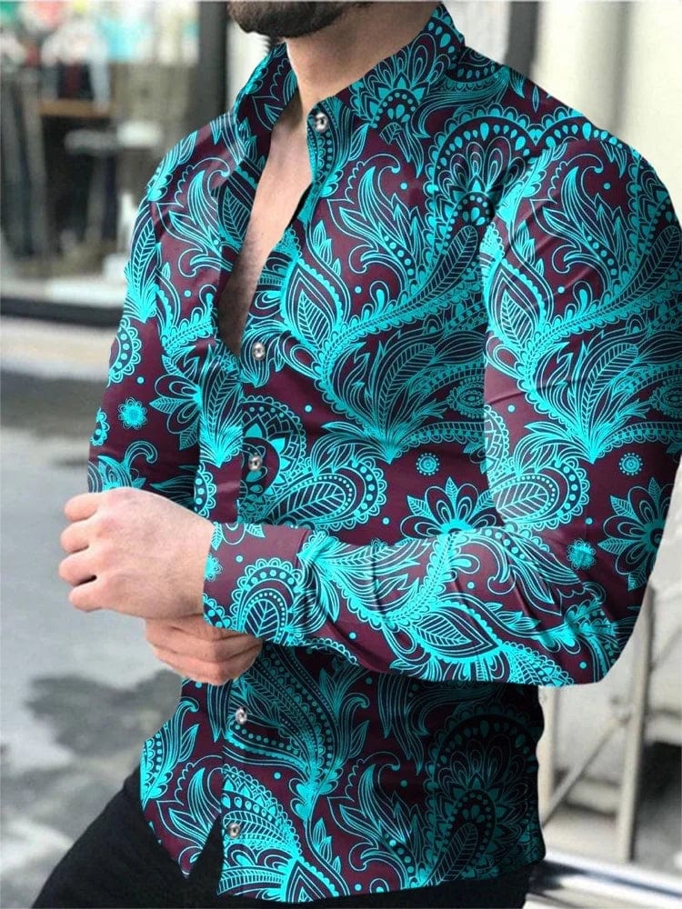 SHOWLU FASHION men's gradient Hawaiian shirt made of soft polyester blend, featuring a vibrant design and button details.