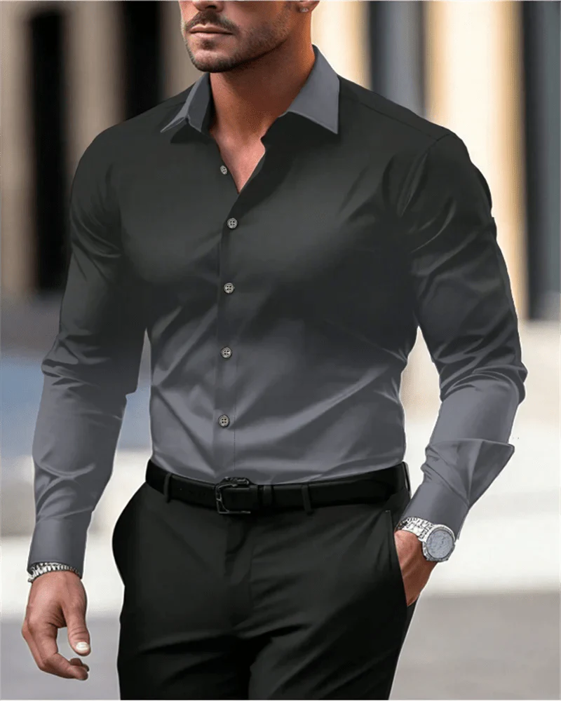 SHOWLU FASHION men's gradient Hawaiian shirt made of soft polyester blend with a stylish button-up design, perfect for summer wear.