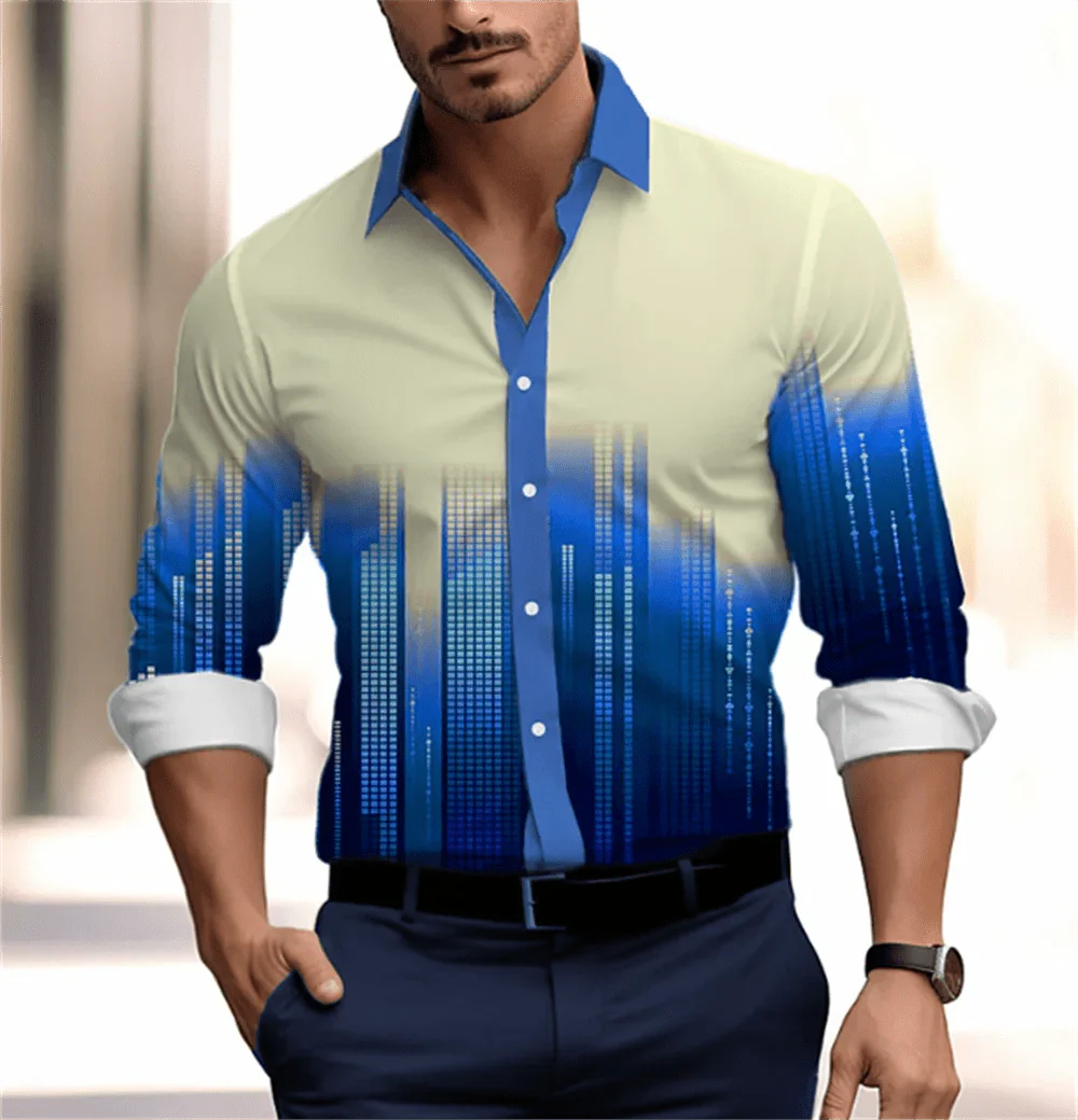 SHOWLU FASHION men's gradient Hawaiian shirt made of soft polyester blend, featuring vibrant colors and button-front design for summer wear.