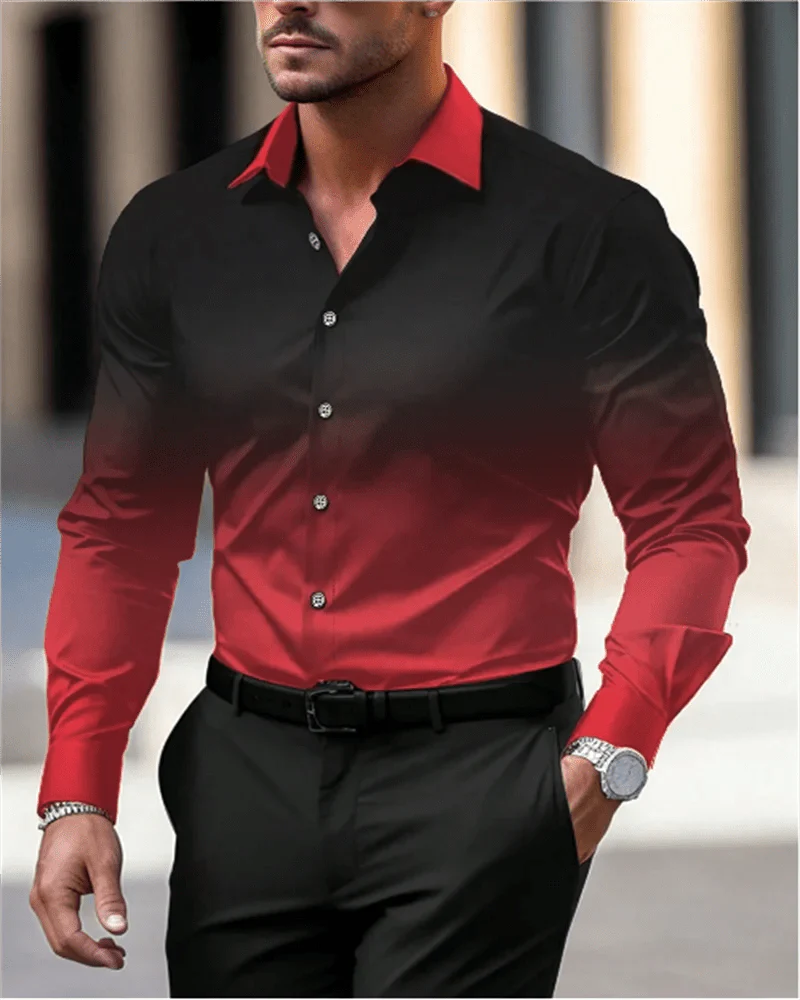 SHOWLU FASHION men's gradient Hawaiian shirt made of soft polyester blend, featuring vibrant colors and button closure, perfect for summer.