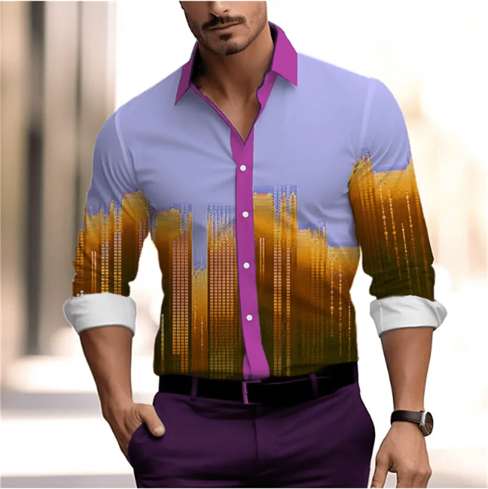 SHOWLU FASHION men's gradient Hawaiian shirt made of soft polyester blend, featuring vibrant colors and button closure for summer style.