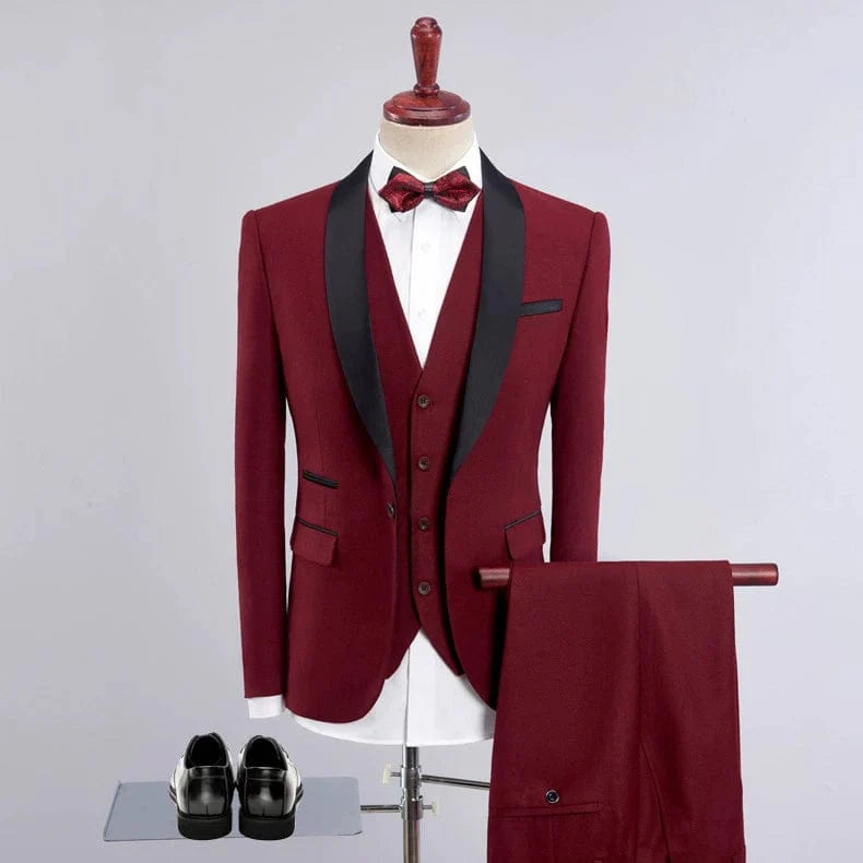 Men's green dinner suit with fruit collar, formal stage wear by Showlu Fashion, featuring a stylish and elegant design.