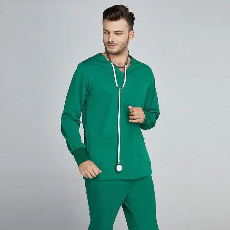 Gray Showlu Unisex jogger scrub suit set for medical professionals, featuring slim fit design and hospital uniform style.