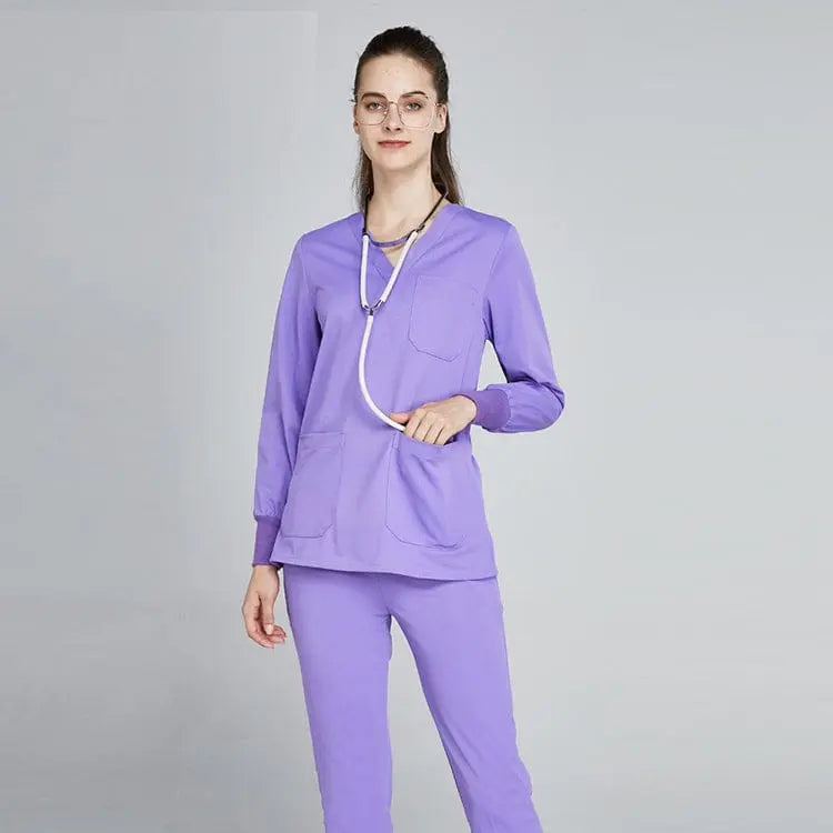 Grey Showlu unisex jogger scrub suit set for medical professionals, featuring slim fit design and comfortable hospital uniform style.