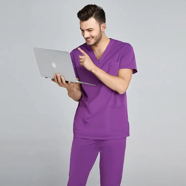 Grey Showlu unisex jogger scrub suit set for medical professionals, featuring slim fit hospital uniform for doctors and nurses.