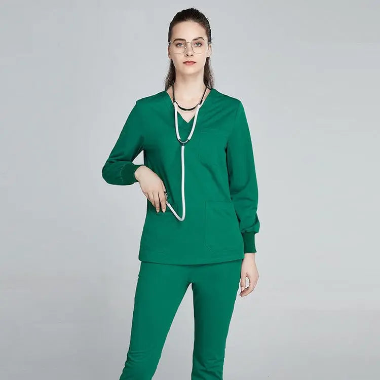 Gray Showlu unisex jogger scrub suit set for medical professionals, featuring slim fit design perfect for nurses and doctors.