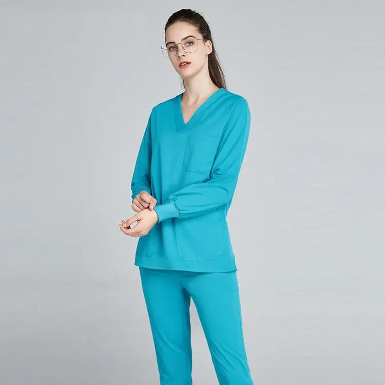 Gray Showlu unisex jogger scrub suit set for medical professionals, featuring slim fit design and clinical hospital uniform style.
