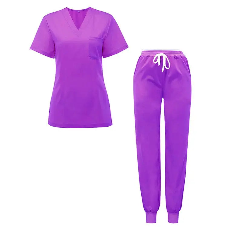 Grey Showlu unisex jogger scrub suit set for medical professionals, featuring slim fit design and hospital uniform style.