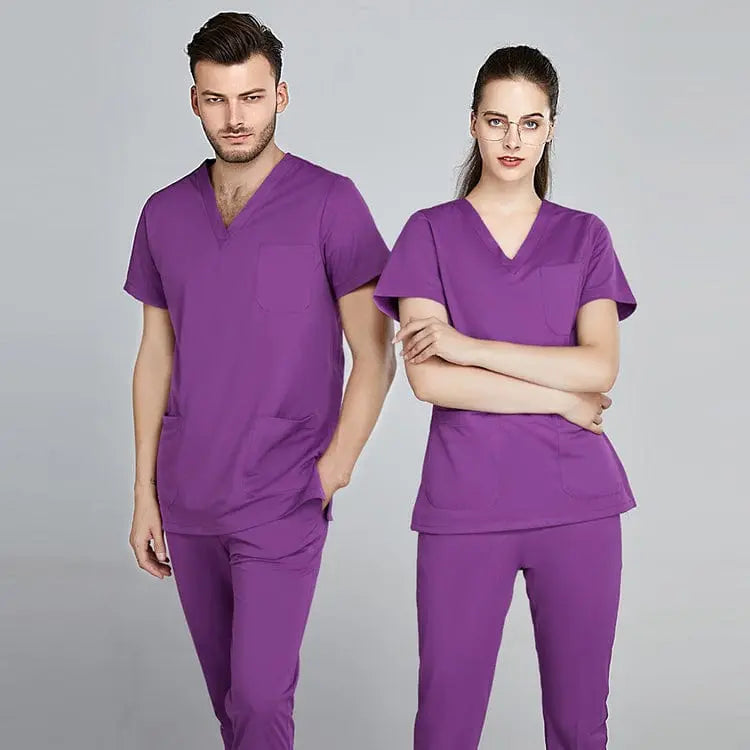 Grey Showlu unisex jogger scrub suit set for medical professionals, featuring slim fit design for nurses and doctors.