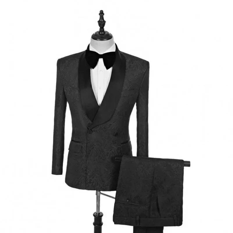 Men's white patterned tuxedo by SHOWLU FASHION with shawl satin lapel, 2-piece suit, jacket and pants, suitable for groomsmen and groom.