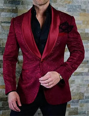 Groomsmen White Pattern Groom Tuxedos Shawl Satin Lapel Men Suits 2 Pieces Wedding Bridegroom ( Jacket + Pants + Tie ) D201 - SHOWLU FASHION STORE