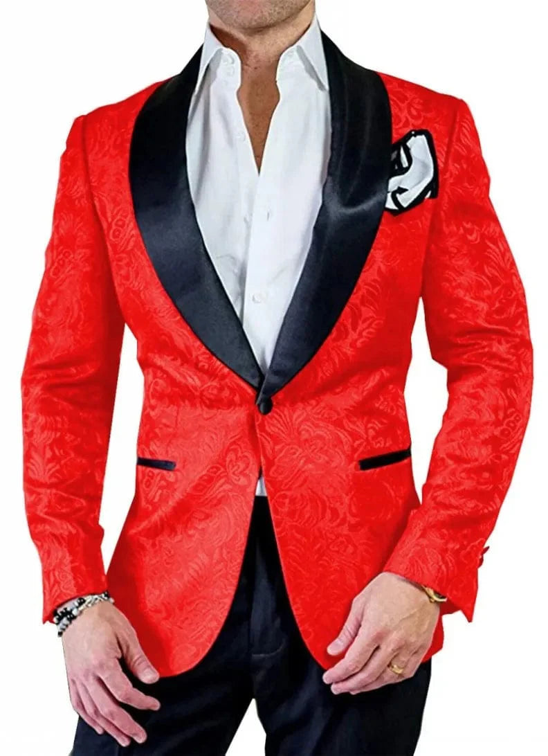 SHOWLU FASHION STORE GQER SUITS men's white pattern tuxedo with shawl satin lapel, 2-piece groom's suit with jacket and pants.