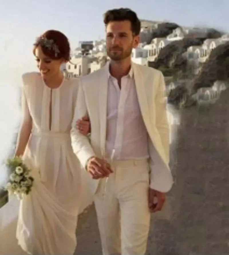 Men's white patterned tuxedo by GQER SUITS with shawl satin lapel, 2-piece set including jacket and pants, suitable for weddings.