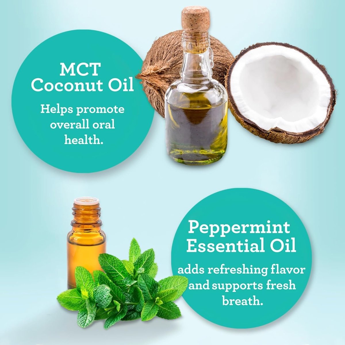 GuruNanda Coconut & Peppermint Oil Pulling with Tongue Scraper, 8 Fl Oz, alcohol-free mouthwash for fresh breath and healthy teeth.
