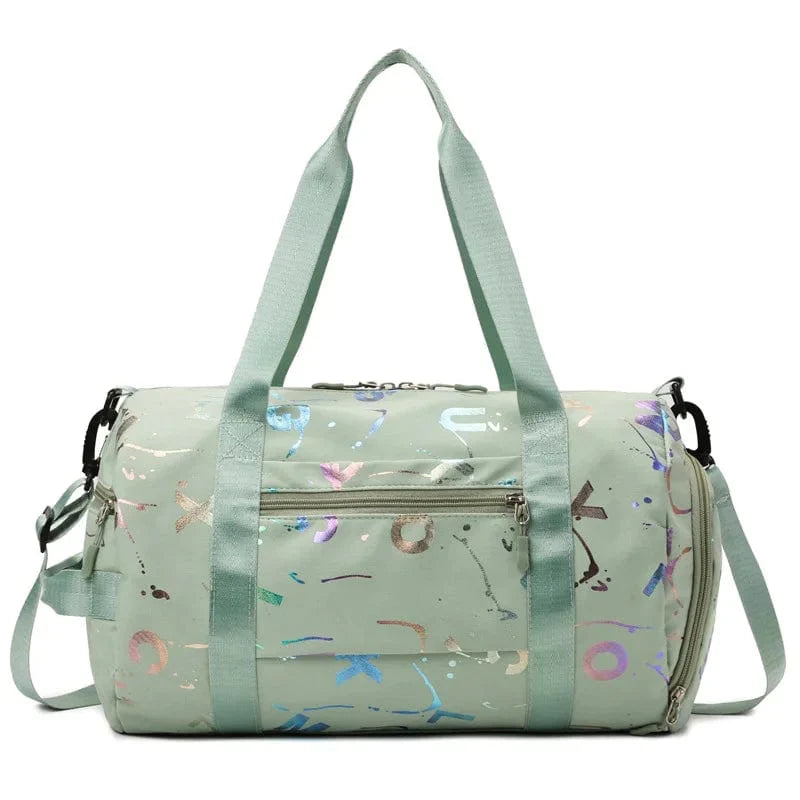 Scione graffiti print gym bag by Showlu Fashion, waterproof duffel with shoe pocket, ideal for travel, gym, and sports.