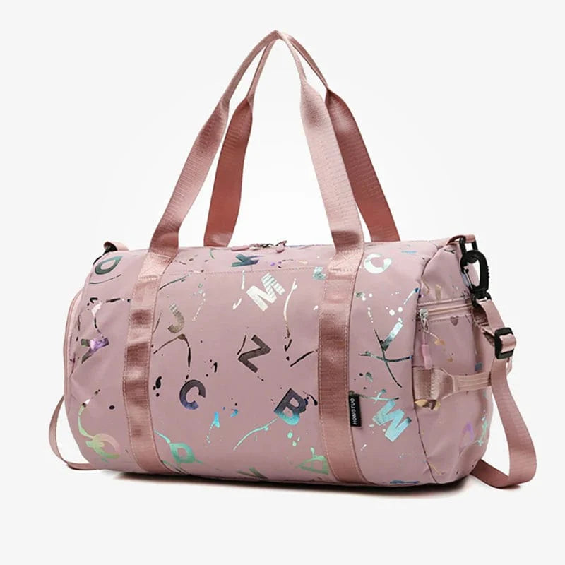 Scione Graffiti Print Gym Bag by Showlu Fashion Store, waterproof duffel with shoe pocket, ideal for travel and fitness activities.
