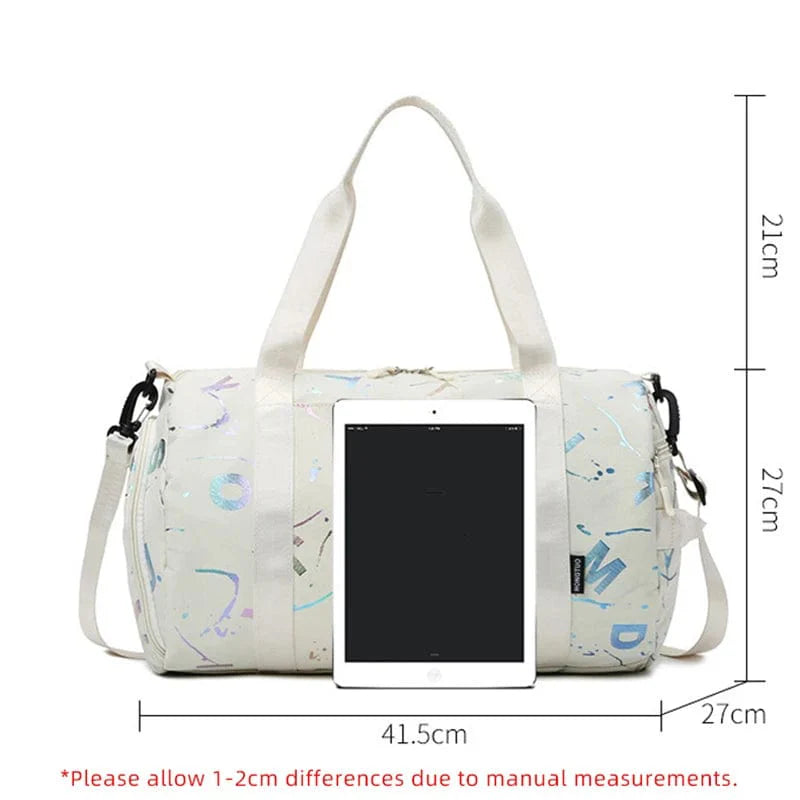 Scione graffiti print gym bag by Showlu Fashion Store, waterproof duffel with shoe pocket, ideal for travel and fitness activities.