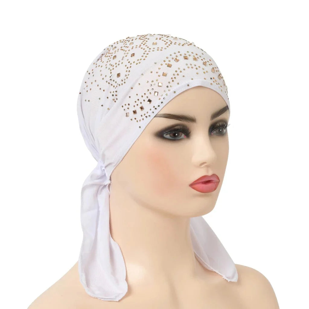 Stone-studded Dengnuoxian H088 fashion turban hijab, Muslim headscarf with decorative stones, Islamic headwrap for women