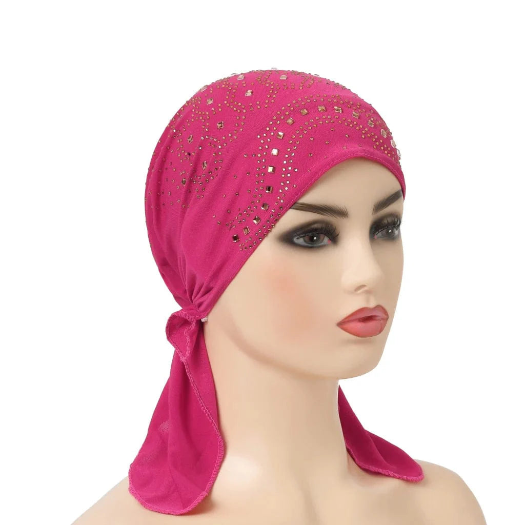Stone-studded Dengnuoxian H088 fashion turban hijab, Muslim headscarf with decorative stones, stylish Islamic headwrap.
