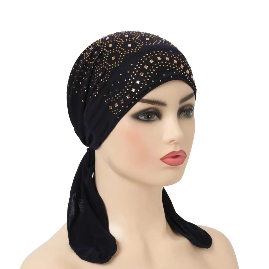 Stone-studded Dengnuoxian H088 fashion turban hijab, Muslim headscarf with decorative stones, stylish Islamic headwrap