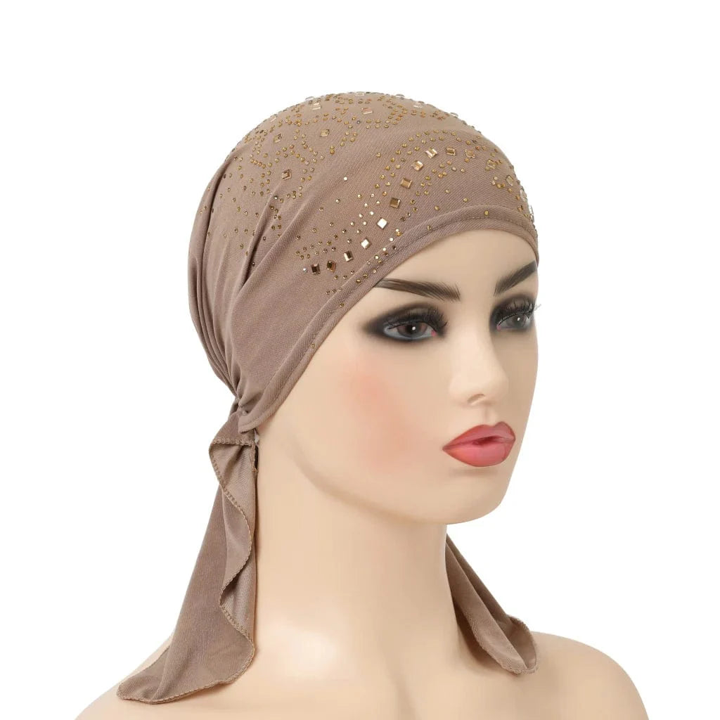 Dengnuoxian H088 fashion turban hijab with stone studs, Muslim headscarf, pull-on Islamic headwrap, stylish and elegant.