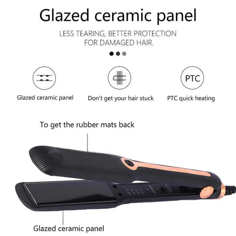 Showlu Professional Tourmaline Ceramic Hair Straightener with wide plates for fast, smooth styling on wet or dry hair.