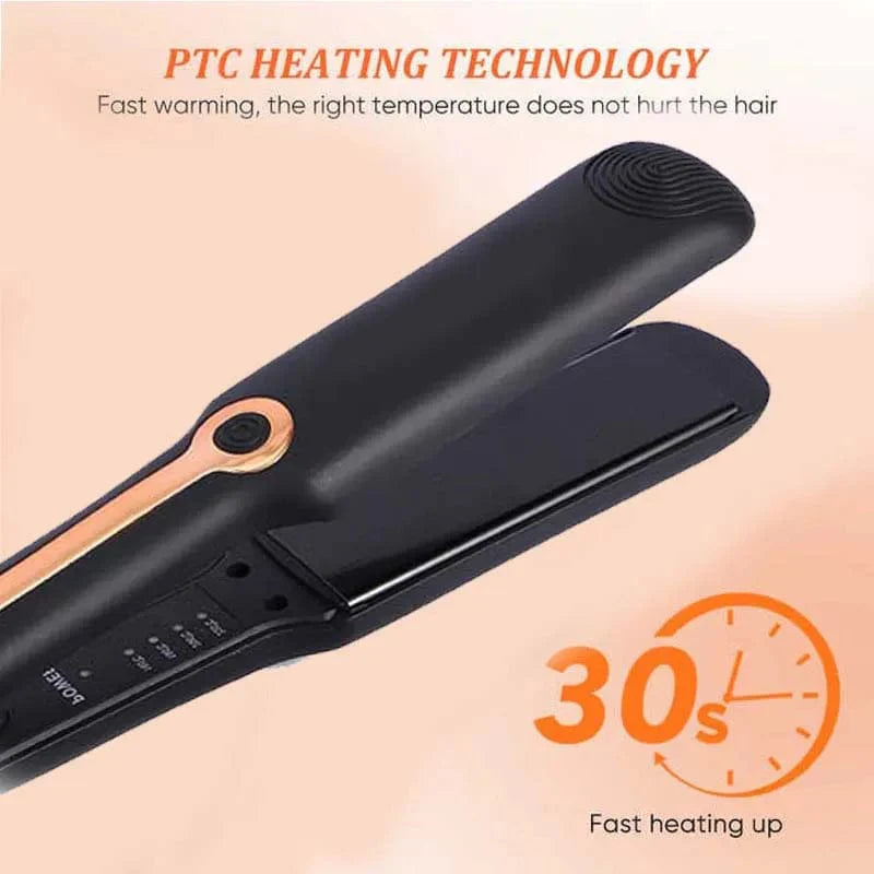 Showlu Professional Tourmaline Ceramic Hair Straightener with wide plates, featuring ionic technology for fast, smooth hair styling.