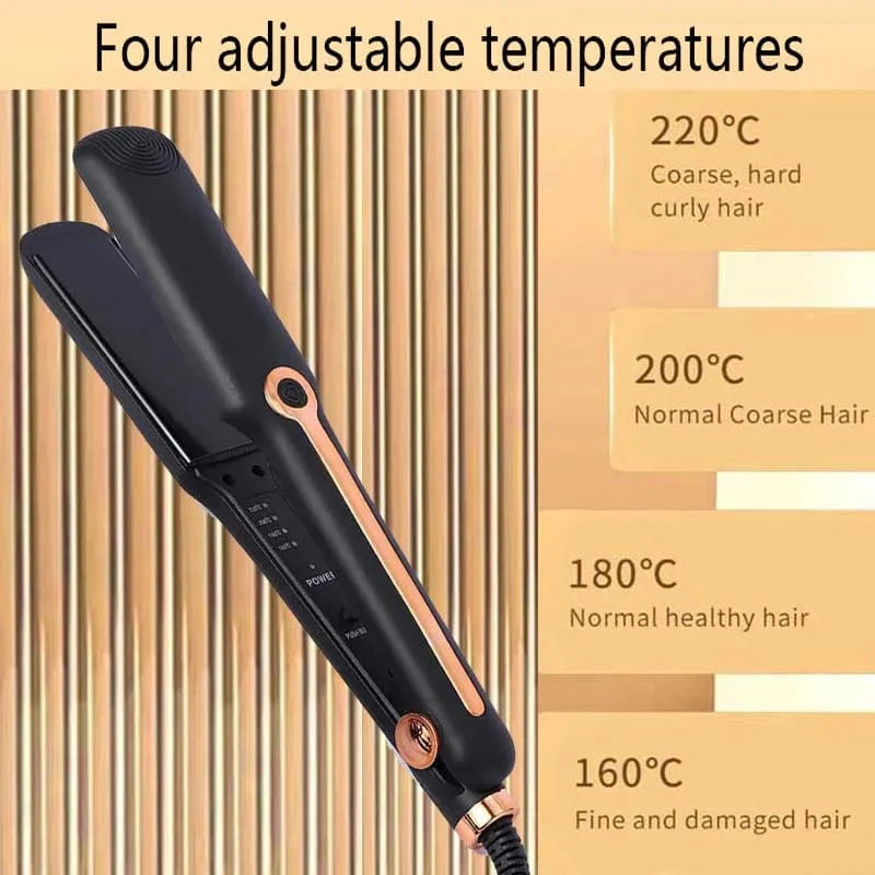 Showlu Professional Tourmaline Ceramic Hair Straightener with wide plates, wet/dry styling, ionic technology for smooth hair.