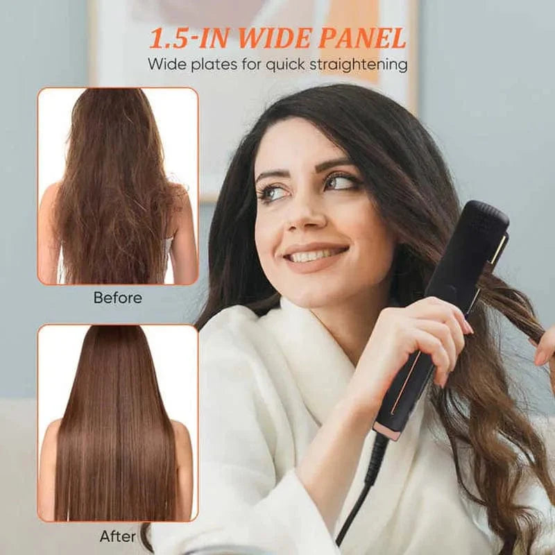 Showlu Professional Tourmaline Ceramic Hair Straightener with wide plates, ionic technology, for fast, sleek hair styling.