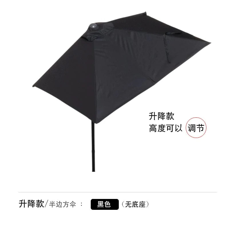 Showlu Fashion Creek Yueshui Shore Half Outdoor Parasol wall-mounted sun umbrella with green plant and balcony setting.