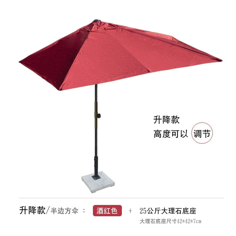 Showlu Fashion Creek Yueshui Shore Half Outdoor Parasol wall-mounted sun umbrella with green plant and balcony setting.