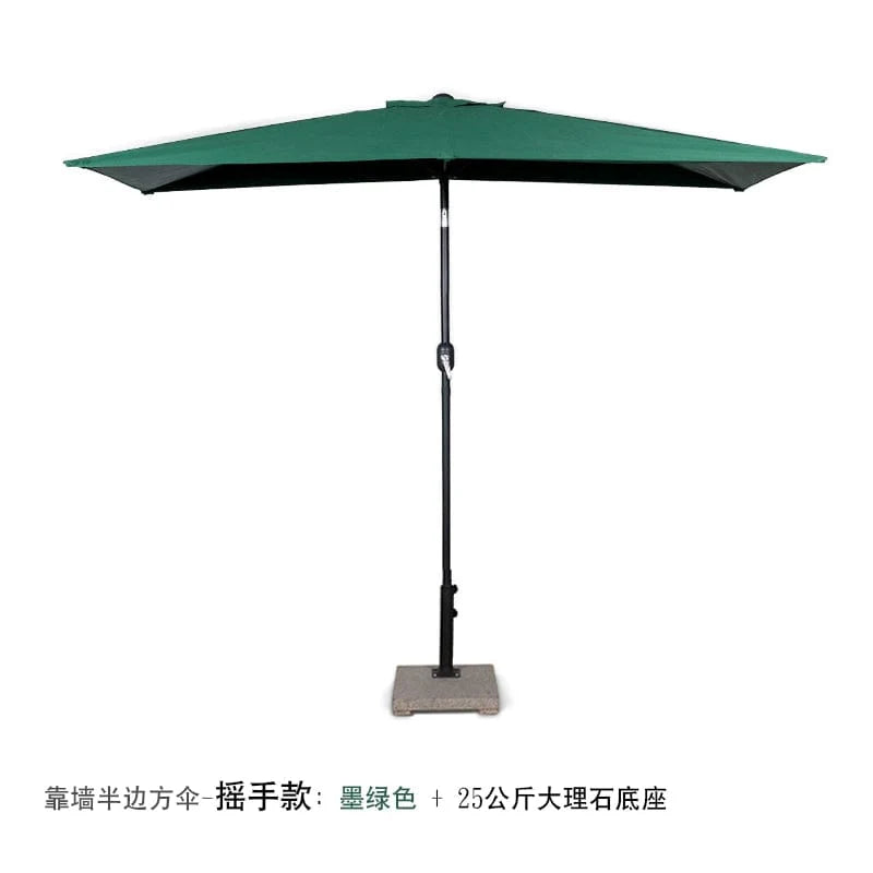 Wall-mounted Creek Yueshui Shore outdoor parasol by Showlu Fashion Store, green sunshade umbrella against balcony wall with plants.