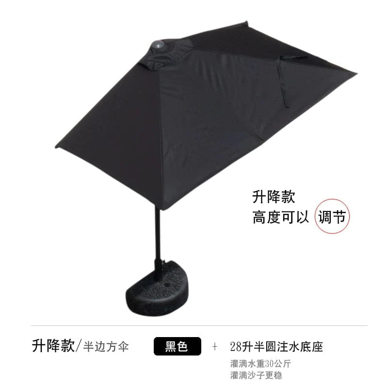 Showlu Fashion Creek Yueshui Shore Half Outdoor Parasol wall-mounted sun umbrella with green plant and balcony for outdoor shade.