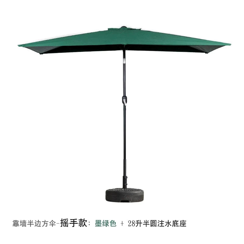 Creek Yueshui Shore Half Outdoor Parasol by Showlu Fashion Store, wall-mounted sun umbrella with green plants and balcony setting.